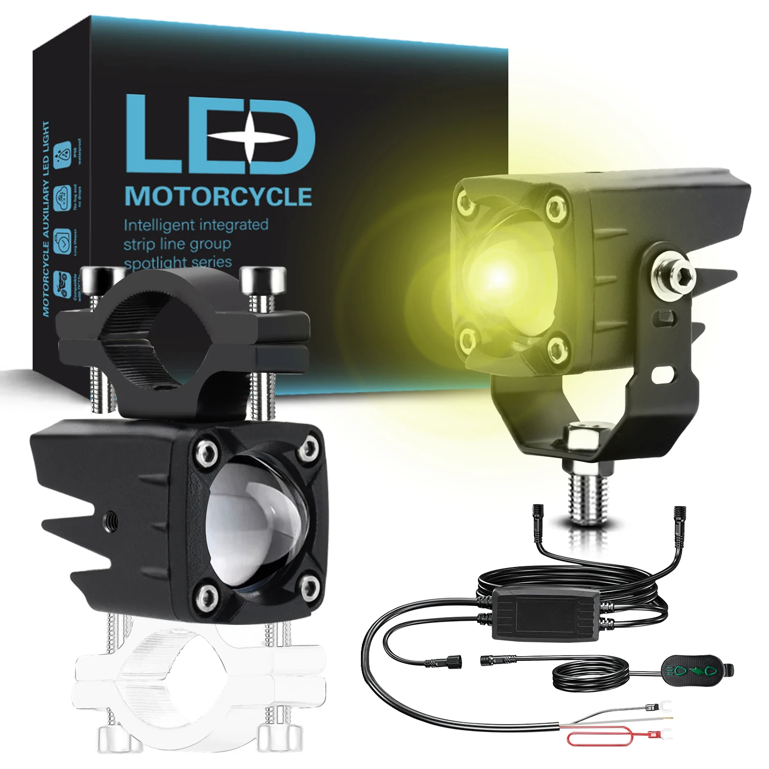 180W Lighthouse Motorcycle Headlights Fog Lamps Projector White Yellow 12V 24V Super Brighter for Fara Off-road 4X4 ATV SUV UTV