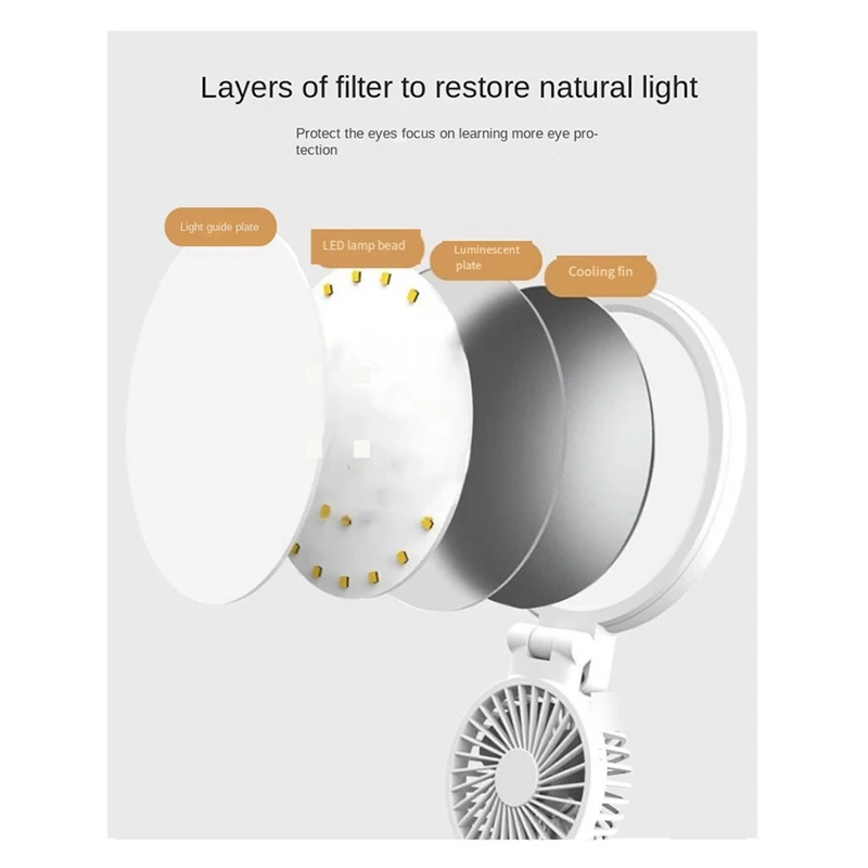 LICE-LED Clock Table Lamp USB Chargeable Dimmable Desk Lamp 4960 Mah Fan Light Foldable Eye Protection Reading Night Light