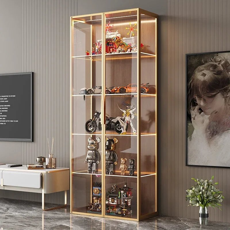 Display Cabinet Stand Luxury Aluminum Alloy Glass Top With Storage Drawers Living Room Retail Display Easy Assembly