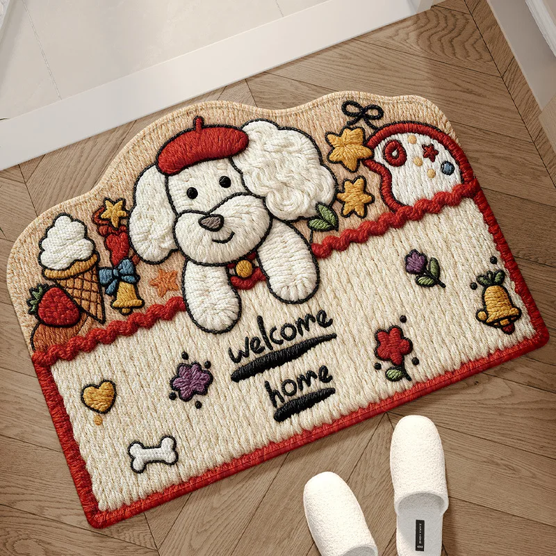 Cute Cartoon Bathroom Floor Mat, Household Wool Thread Woven Absorbent and Anti-slip Universal Mat for Bathroom and Bedroom Door