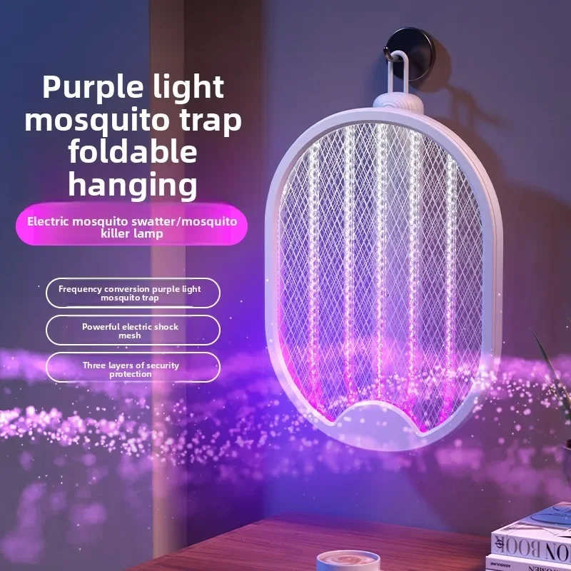 Foldable Electric Mosquito Swatter Mosquito Killer with UV Light USB Rechargeable Electric Bug Zapper Fly Bat Insect Swatter