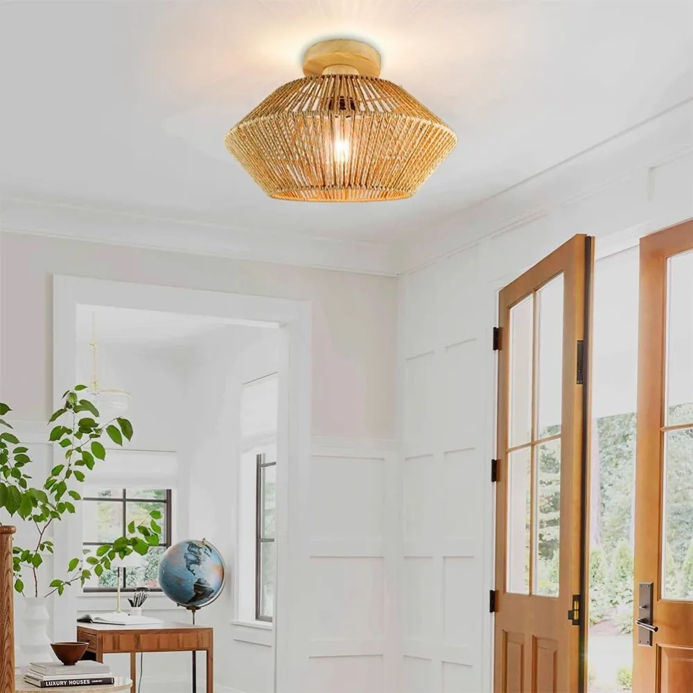 JOYINLED Boho Rattan Lamp Shade 32CM Wicker Pendant Lamp Cover for Chandeliers Ceiling Hanging Light Fixtures for Home Decor