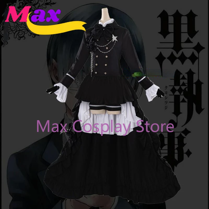 Max Anime  Kuroshitsuji Ciel Phantomhive Smile Cosplay Costume Wig Hat Adult Dress Hallowen Suit Custom size