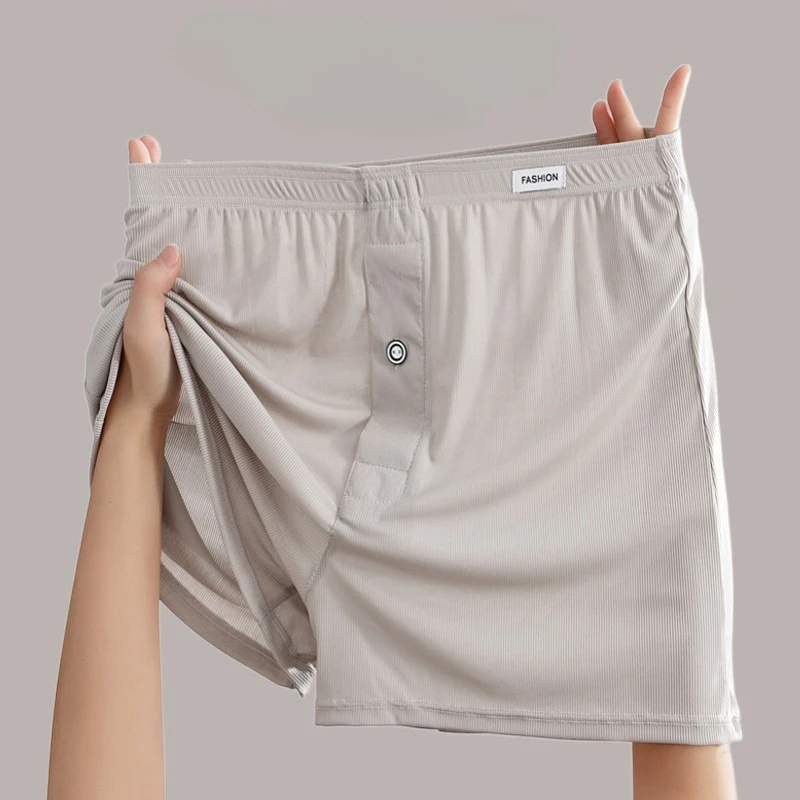 3pcs Set Men's Summer Ice Silk Boxer Shorts Solid Color Loose Fit with Button Fly & Breathable Fabric Casual Home Sleep Shorts