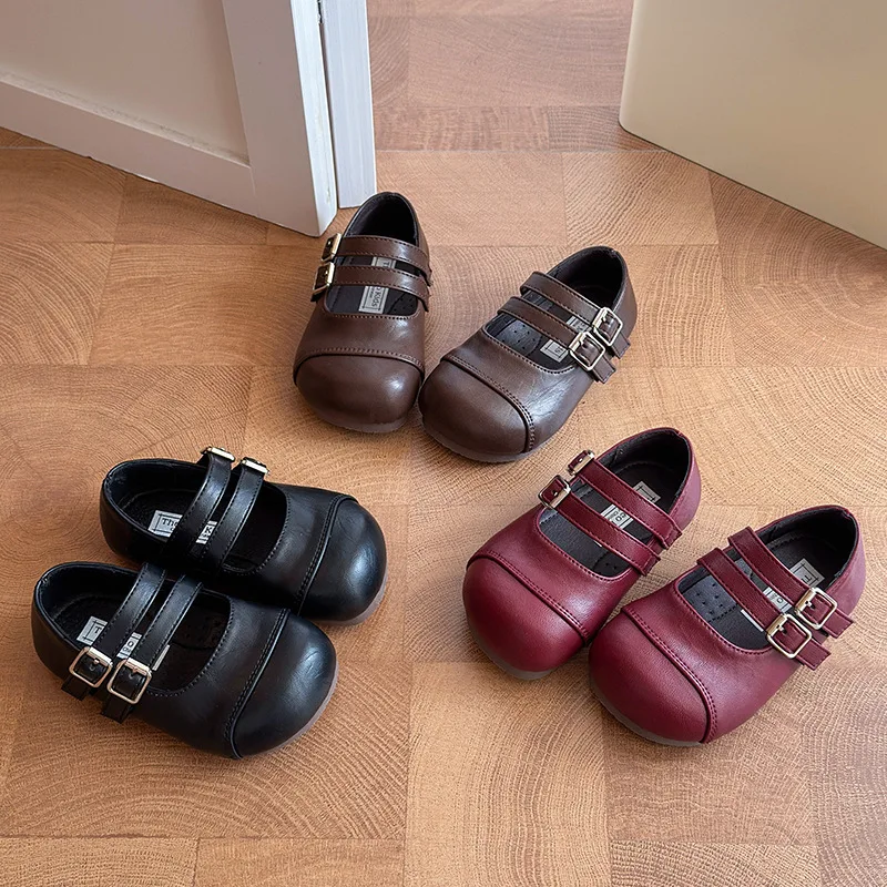 Children PU Leather Girls Student Kids Shoes 2026 Autumn New Fashion Elegant Comfortable French Style Mary Jane Casual Loafer