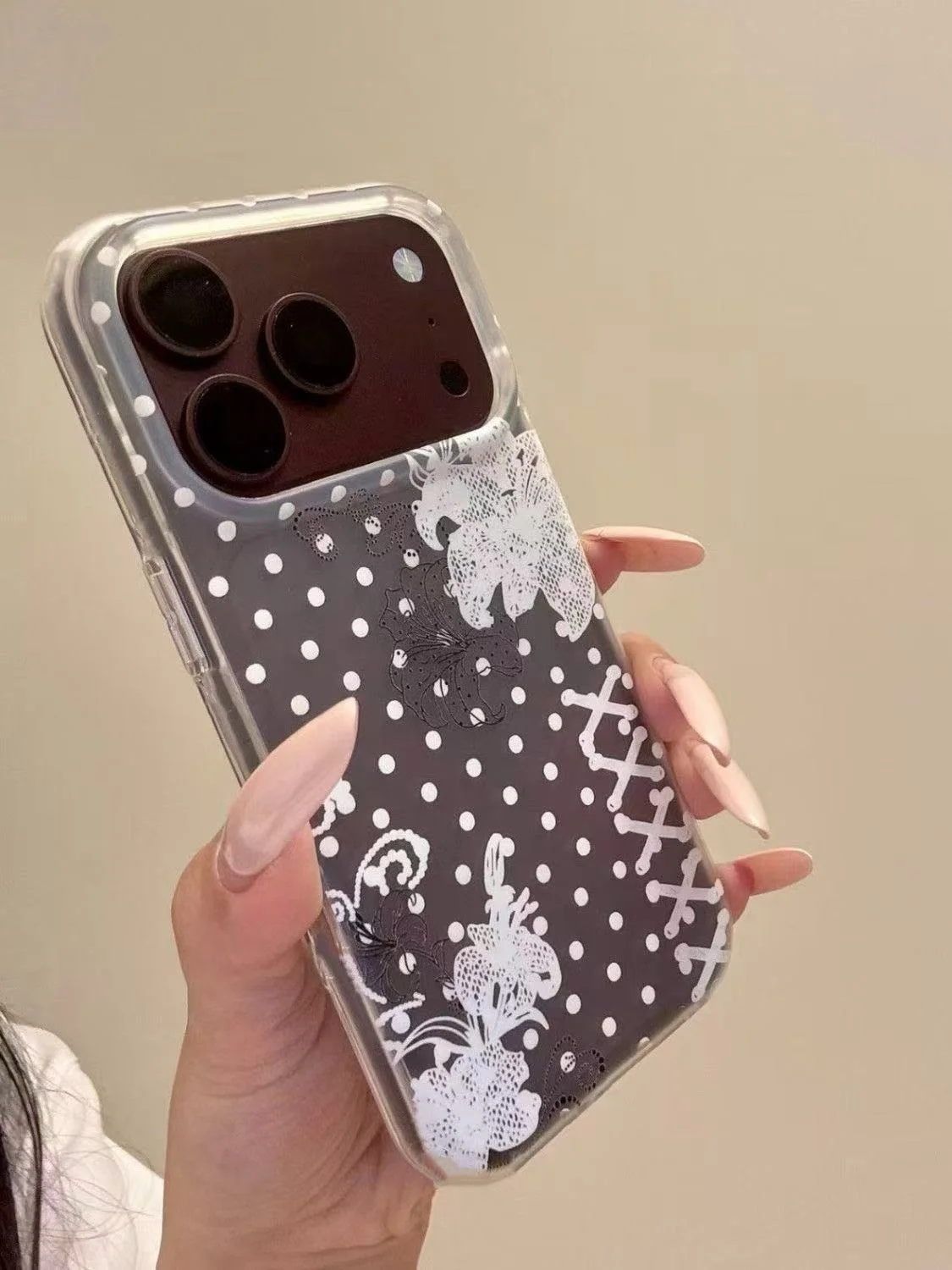 Polka Dots Lace Lily Flower Frosted Phone Case For iPhone DUO 18 17 16 15 14 13 12 11 Pro XR XS Max Plus Mini 17air 16e Cover