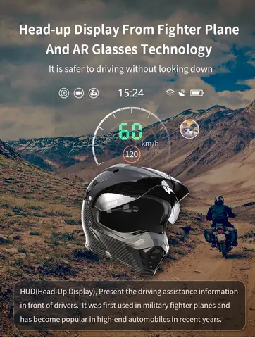 Motorcycle Helmet Smart HUD Head-up Display Navigation Bluetooth Headset Driving Recorder Voice Control IP66 Waterproof