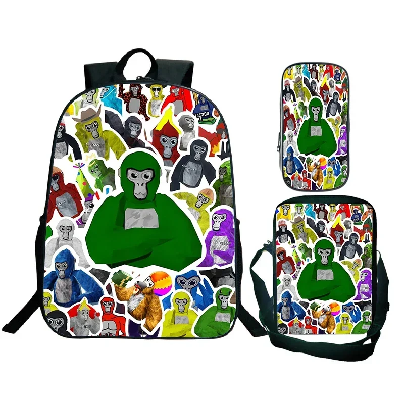 Jeu Gorilla Tag impression sac à dos avec sac à bandoulière trousse à crayons garçons drôle dessin animé cartable étanche enfants cartable 3 pièces ensemble
