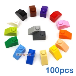 100pcs DIY Building Blocks Thick Figures Bricks Slope 1x2 Dots Educational Creative Size Compatible With 3040 Toys for Children