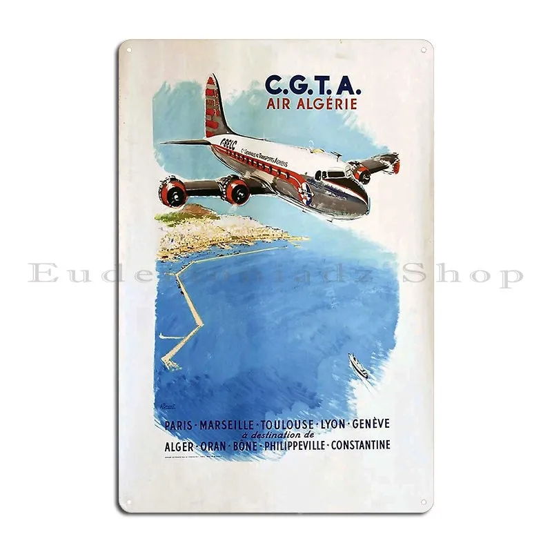 Air Algeria Vintage Travel Poster Metal Plaque Poster Club Party Customize Create Designing Create Tin Sign Poster