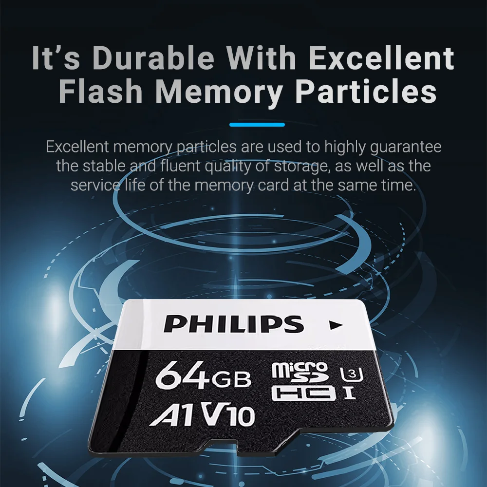 Philips-cartão de memória micro sd para cames, dji, pocket e drones, u3 sdxc até 100 mb/s, 128gb