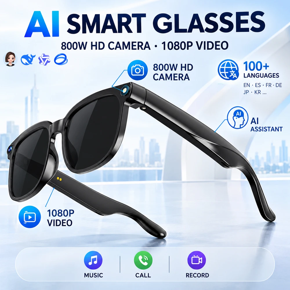 2026 New 4K Smart AI Glasses 1080P HD Video Record Camera ChatGPT Bluetooth Call 32GB ROM 150+Language Translation Sunglasses