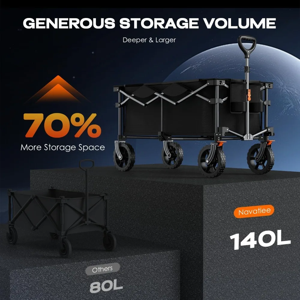 

Складной складной универсал объемом 140 л с колесами, складная тележка большой емкости с боковым карманом и тормозами, тележка для покупок для продуктов