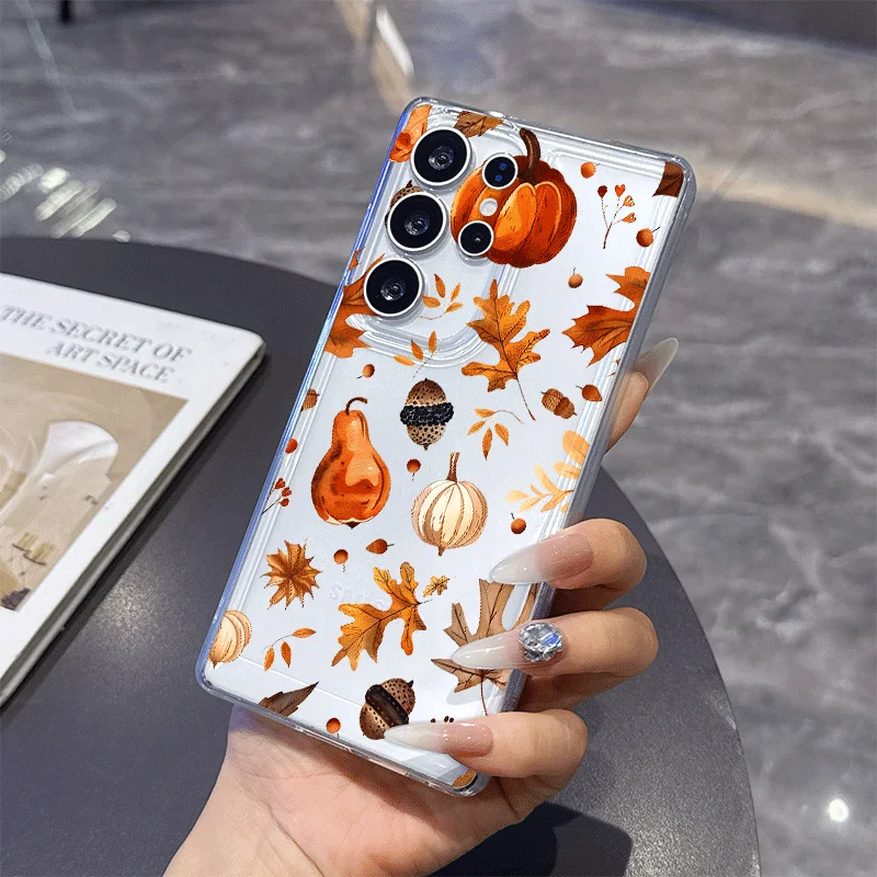 Trend Autumn Maple Leaf Printed Phone Case for Samsung Galaxy A56 A57 A55 A54 A53 A52 A37 A36 A14 Cute Mushroom Clear Soft Cover