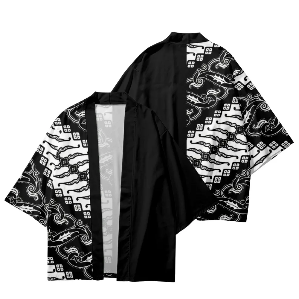 Men Women Harajuku Cardigan Japanese Patchwork Print Kimono Summer Loose Shirt Casual Coat Yukata Kimono And Shorts Set