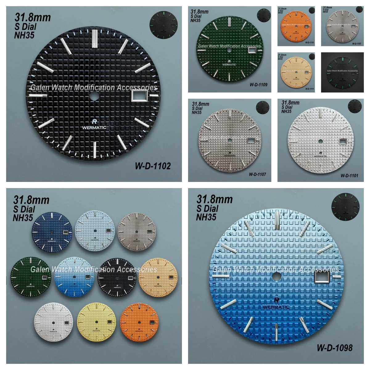 

31.8mm S Logo Dial Suitable For NH35/NH36 Japanese Movement Green Luminous Oak Waffle Grid Watch Modification Accessories