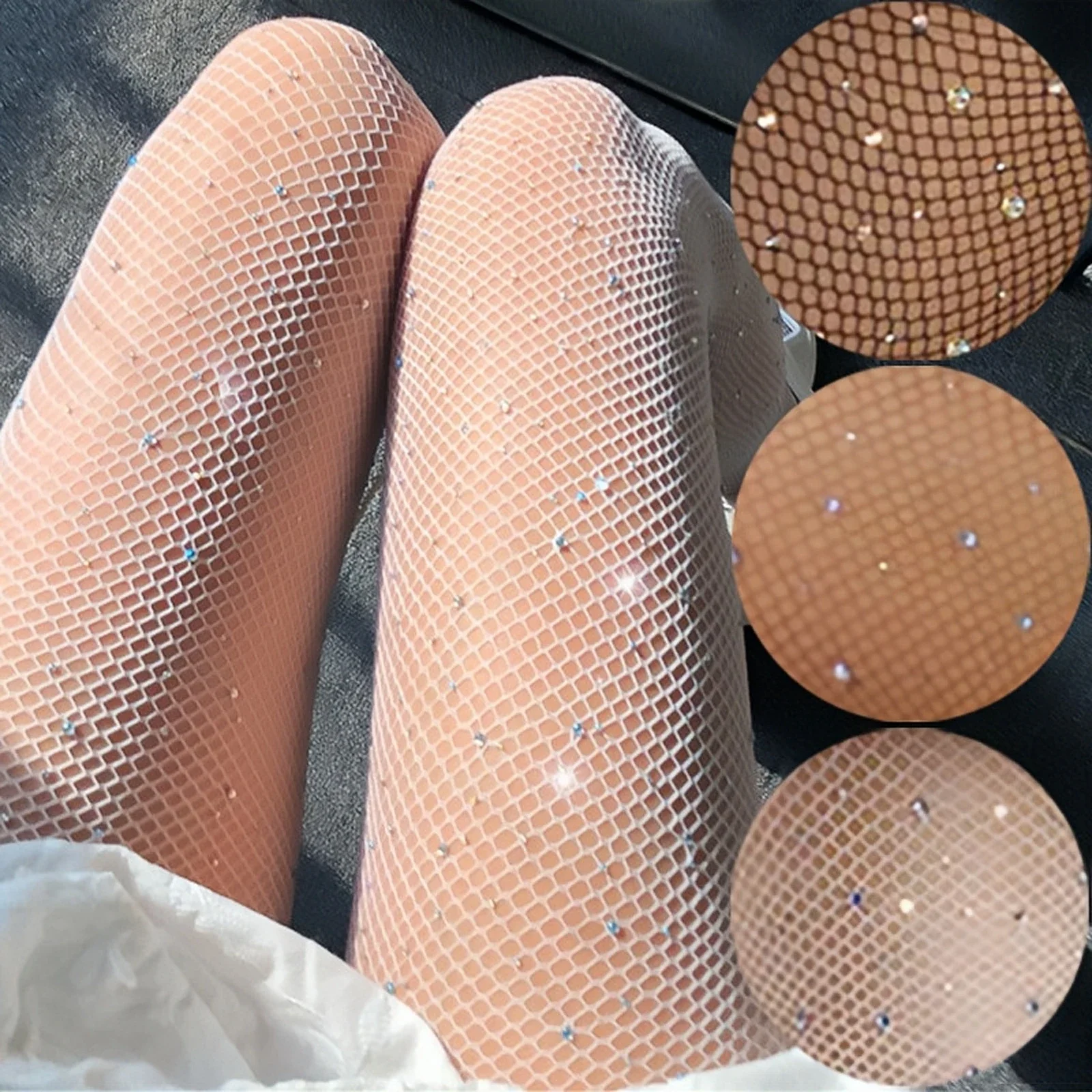 Women Sexy Diamond Tights Rhinestone Fishnet Bling Mesh Hosiery Shiny Fish Net High Waist Pantyhose Party Club Lady Black Tights