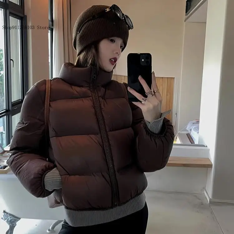 Spring and Autumn Winter Pure Color High End Korean Edition Coat Short Down Stand Up Sollar Jacket Coat for Women