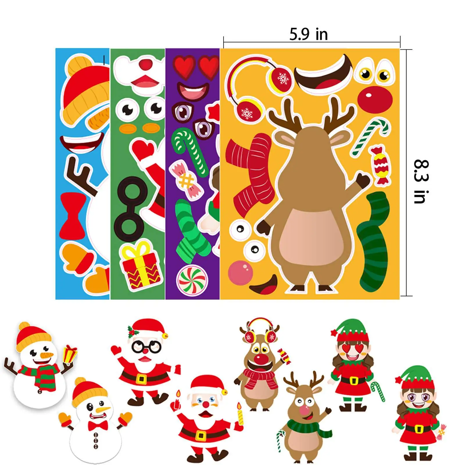 12 Sheets Children DIY Puzzle Sticker Toys Santa Christmas Tree Socks Face Assemble Stickers Boys Girls Christmas Gifts for Kids