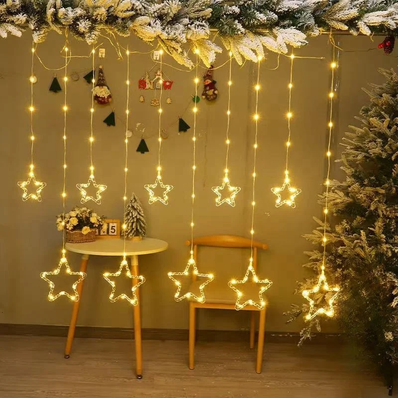 1PC 3M Christmas Star Curtain Light Ramadan Atmosphere Decorative Light USB Eight Modes Romantic Creative Luminous Light String