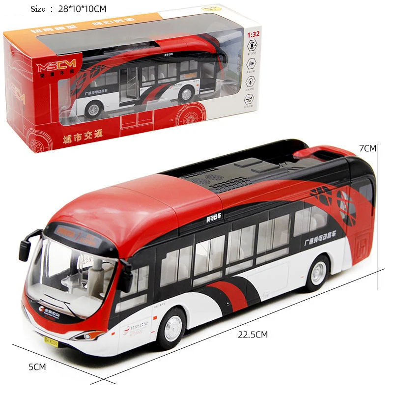 Simulação Modelo de carro de liga para crianças, ônibus elétrico, turismo turístico, som e luz, puxar para trás, presente, 1:32