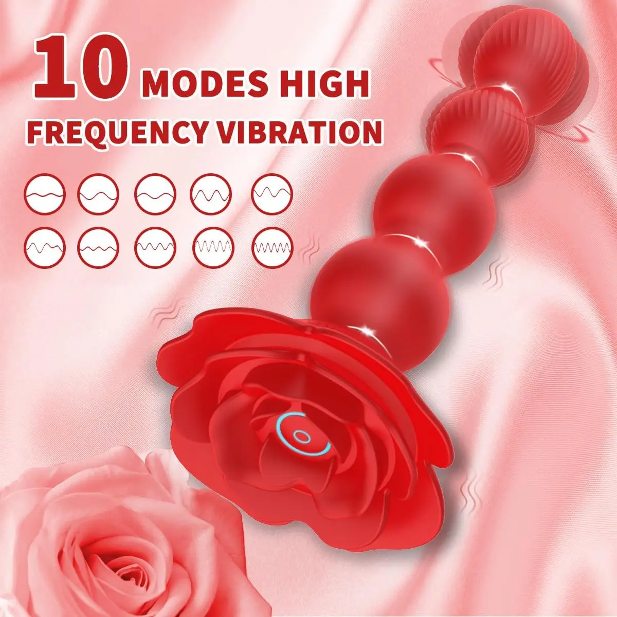 360 Rotation Anal Beads Butt Plug Vibrator with 10 Rotating&Vibrating Mode Prostate Massager Rose Shape Anus Sex Toys for Couple