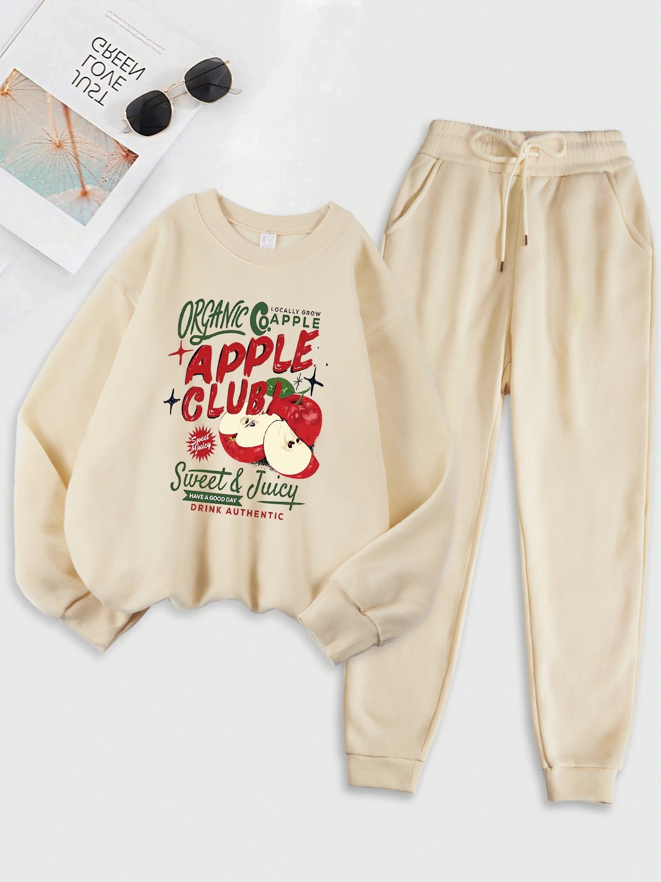 

Женские толстовки с принтом Sweet Juice Organic Apple, осенняя повседневная спортивная одежда, свободная мягкая толстовка, удобная одежда в стиле хип-хоп