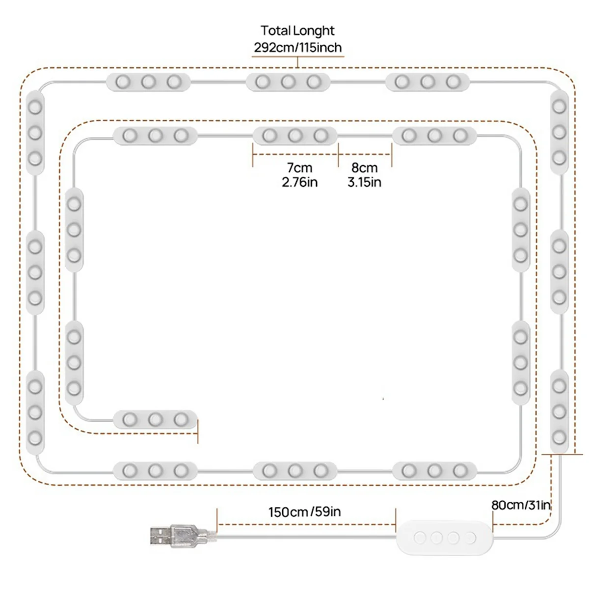 LED Vanity Lights for Mirror, Lights for Makeup Vanity, 20x3 LEDs USB 5V 3 Color Mirror Lights, Mirror Not Included