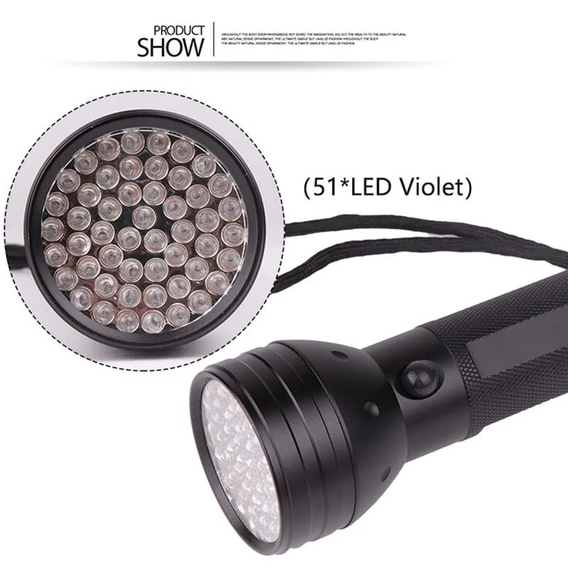 51 LED UV latarka ultrafioletowa Blacklight 395nm-400nm ultrafioletowy latarka lampa błyskowa na plamy po moczu psa i pluskwy