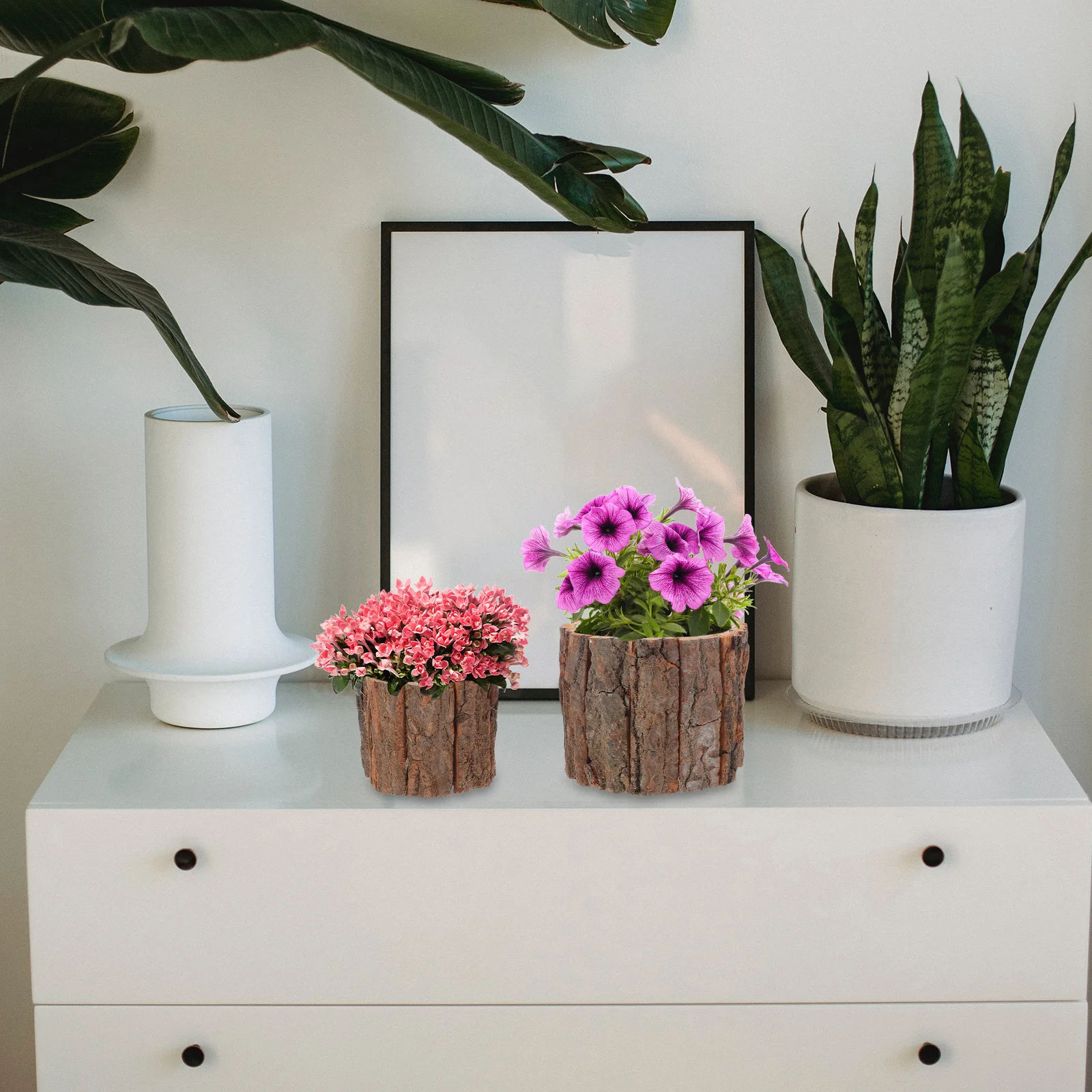 

2pcs Waterproof Rustic Tree Stump Planter Wood Bark Pot Wood Bark Flower Pot Rustic Planter Home Decor Bonsai Vase