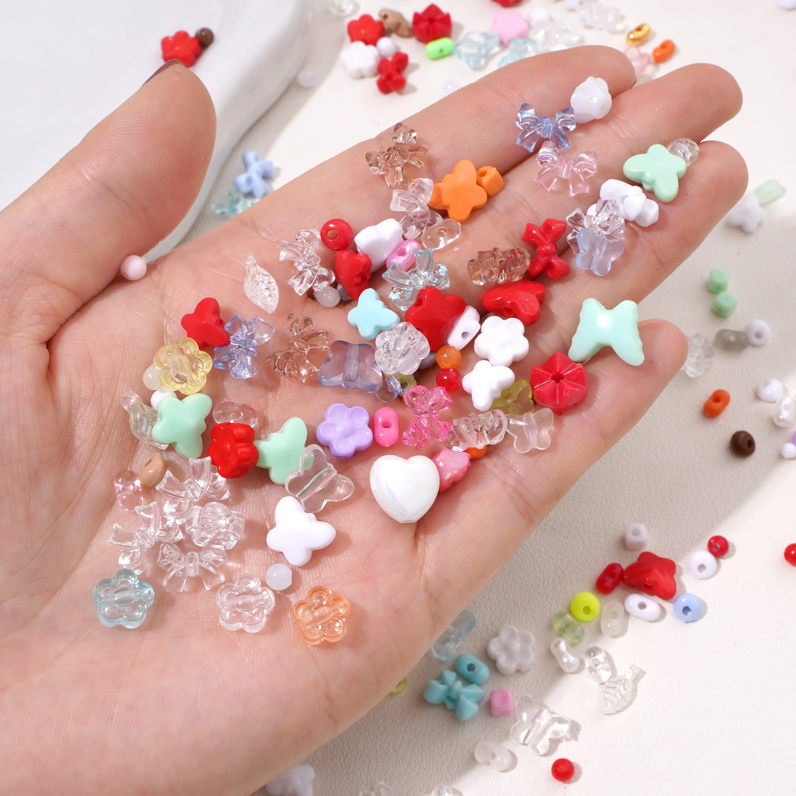 100-130pcs Colorful Mixed Style Round Bow Flower Beads Acrylic Loose Beads For Jewelry Making DIY Bracelets Keychain Accessories view 3