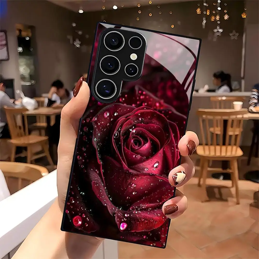 Etui na telefon z motywem czerwonej róży, szklane, do Samsung Galaxy S26 S25 S24 S22 S23 Ultra S21 S20 Plus 5G, matowe, antypoślizgowe, pełne pokrycie. — zdjęcie produktu 6