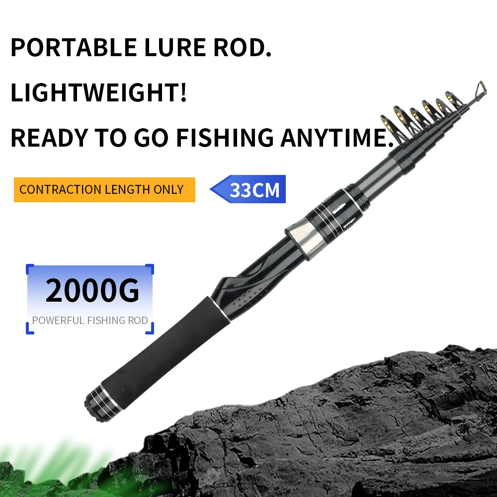 Mini Shrink 31 cm Tragbare Angelrute Kit 1,5-2,1 M Teleskop Carbon Trave Pole High Speed 7,2:1 Baitcastingrolle Karpfen Angeln – Detail 4