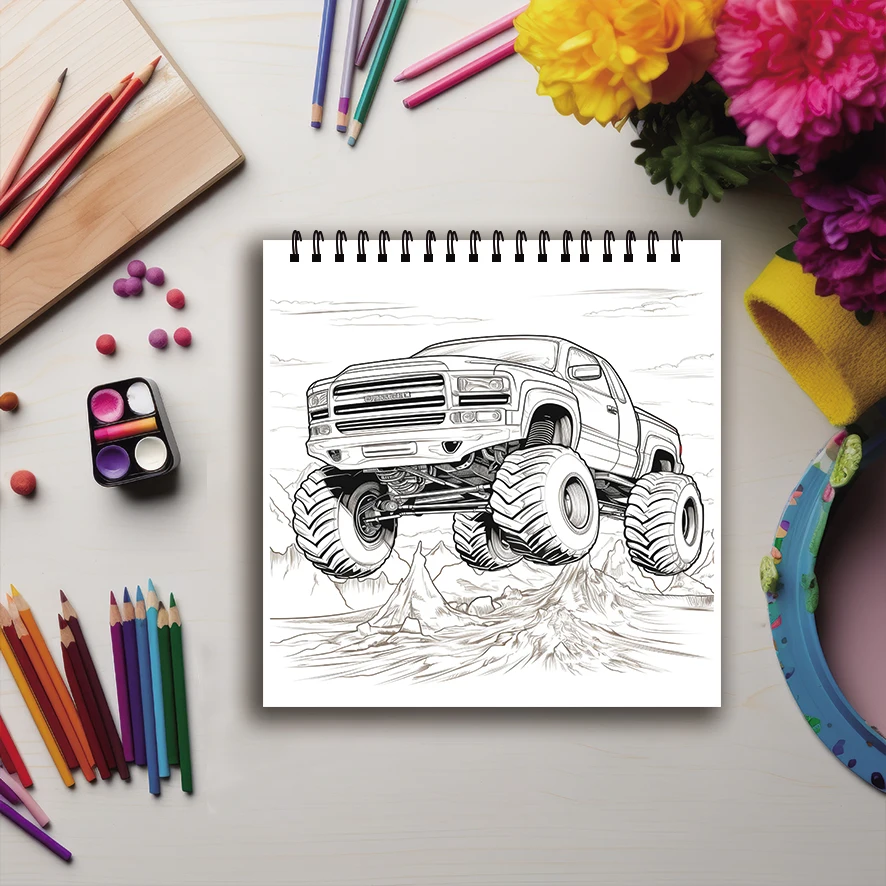 Coloring Book - 7.87 x 7.87 inches 32 pages Truck Coloring Book - Ideal gift for family or friends