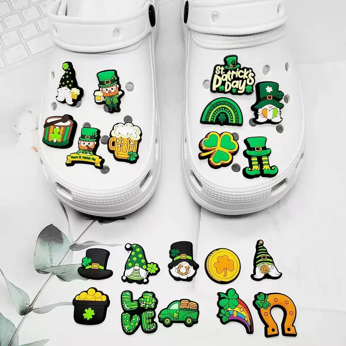 20-100pcs Green Saint Patrick Shoe Charms For Sandals,Shoe Decoration Accessories Shoe Pins Great Gift For Men Women