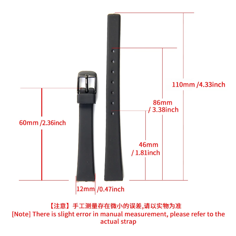 For Casio Exquisite Resin Watch Strap LQ-139 Small Round Watch Small Dial Black Watch Women‘s Style 12mm Rubber Accessories