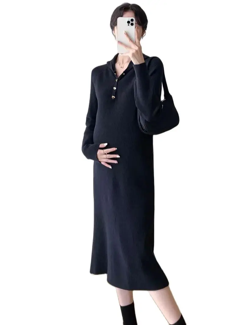 Dress For Women Clothing Fashionable And Casual Hooded Knitted New Loose And Lazy Maternity Wear With A Base Over The Knee Sweat