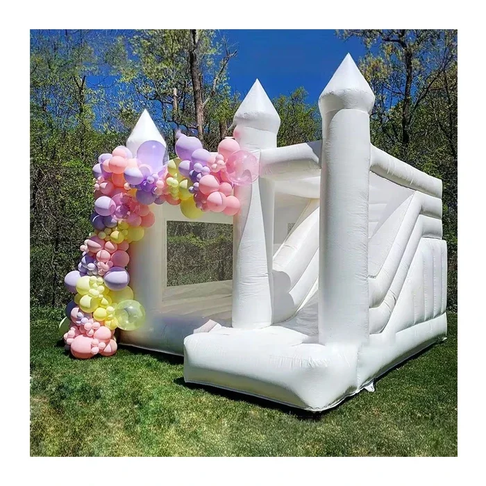 2026 White Bounce House Castle Inflatable with Slide and Ball Pit,Large Jumper Bouncy Castle with 950W Blowerpromote sales