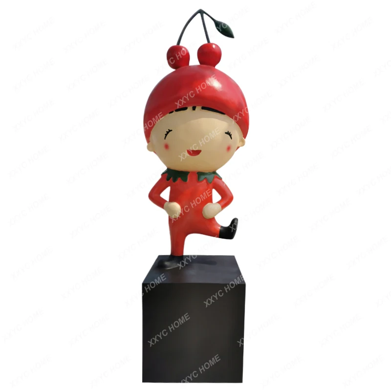 Fiberglass Creative Cartoon Painted Cherry Villain Sculptured Ornaments Outdoor Shopping Mall Farm Modern Landscape Decorations