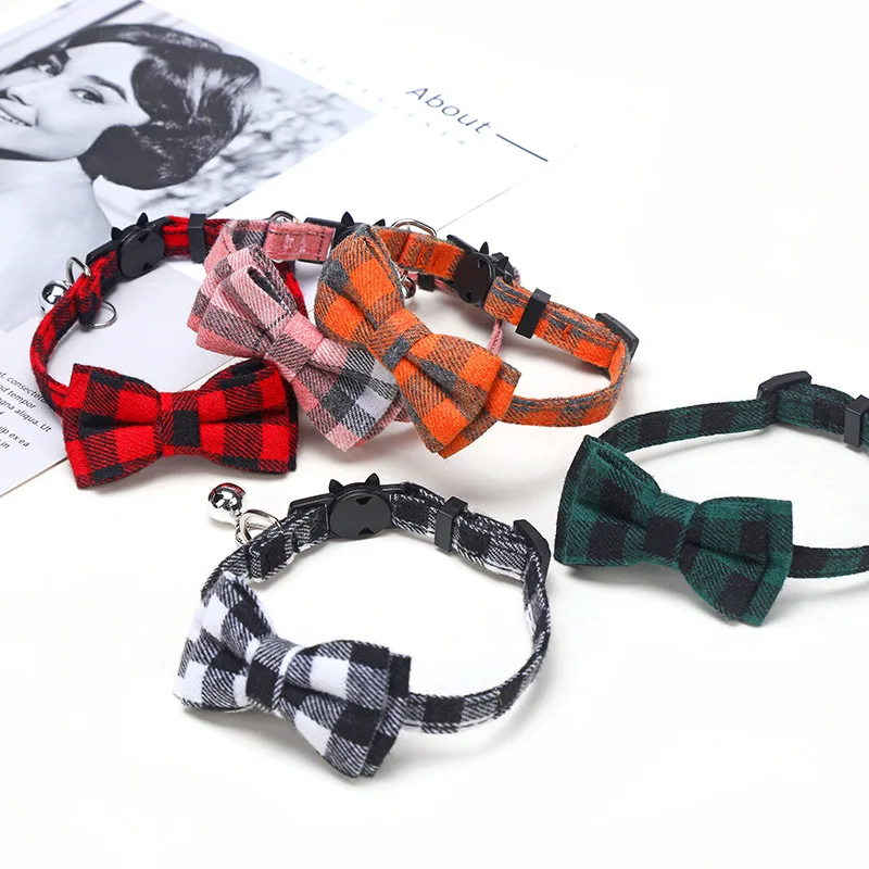 Christmas Pet Necklace Adjustable Strap Dog Accessories for Dog Collar Bowknot Cat Pet Collar Bow Tie Bell Puppy Plaid Necktie