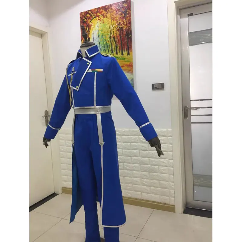 Anime Roy Mustang Costume Cosplay Halloween Cintura uniforme militare blu per uomo imposta dimensioni personalizzate