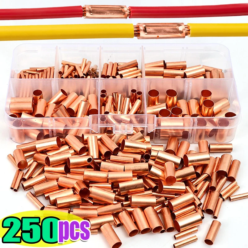 Copper Connecting Tube Terminals Cable Lug Crimp Ferrule Lug Small Copper Tube Electrical Wire Connector Kits Pipe Wire Joint