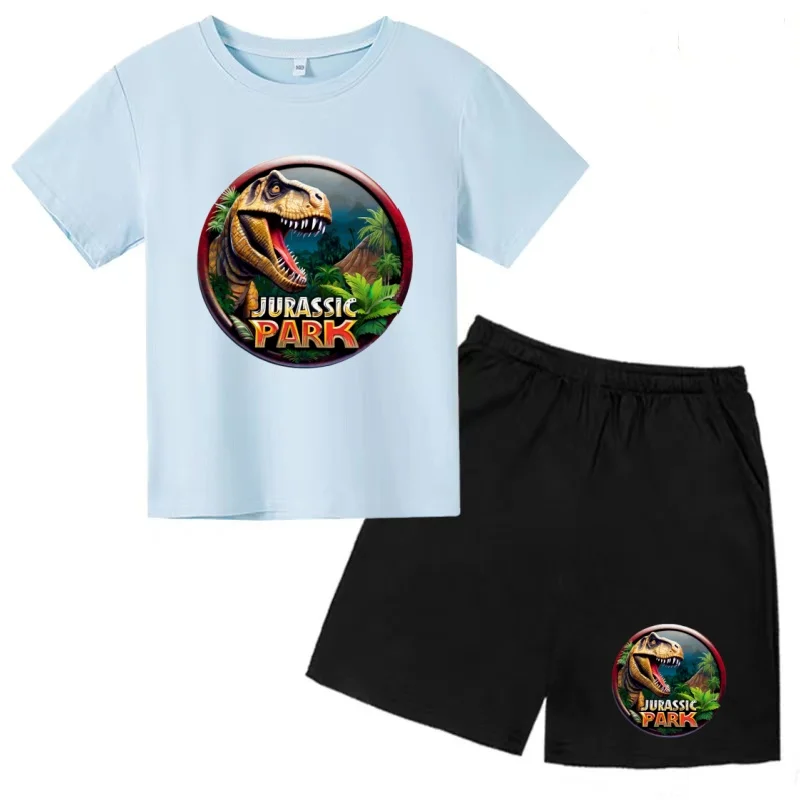 

Kids Summer Movie Clothing T-shirts+Shorts New Colorful Jurassic Dinosaur Print Coat 3-12 Years Boy Girl Toddler Casual Cute Set
