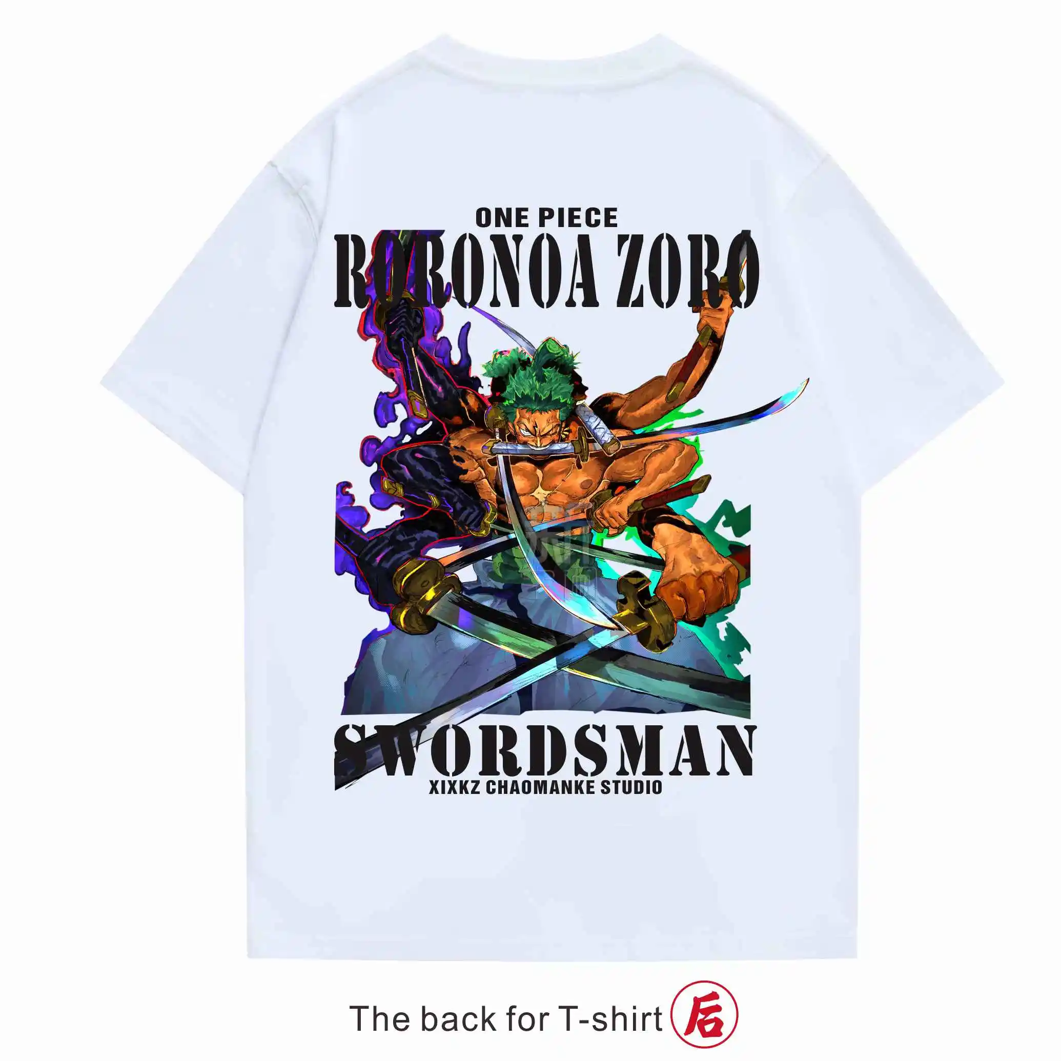 Camiseta de una pieza de algodón pesado, marca japonesa de moda, animación Ronoya Sauron, patrón periférico, mangas cortas holgadas