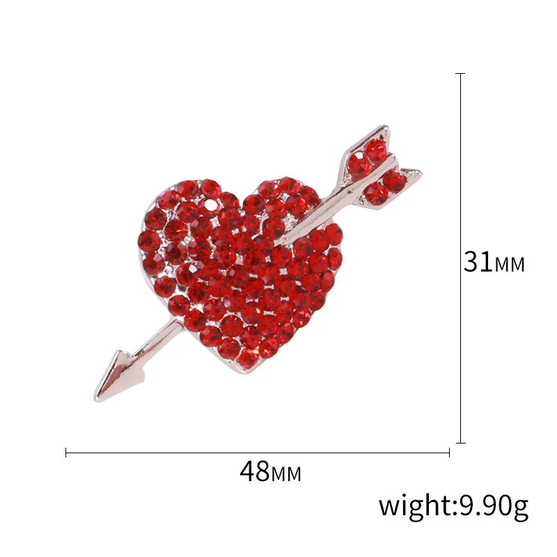 Broche de diamantes de imitación rojos completos para mujer, Pin de flecha a través del corazón, broches de corazón de amor de cristal, regalo de joyería de lujo para amantes de la fiesta