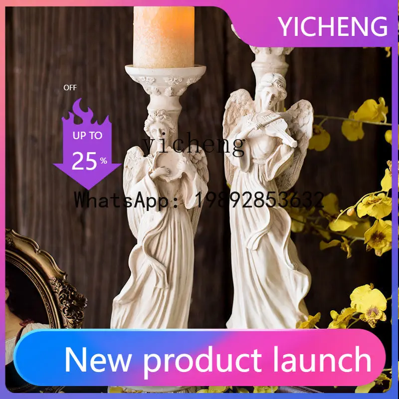 X2  Vintage Athens Goddess Sculpture Candle Holder Entryway Tabletop Romantic Roman Column Ornament