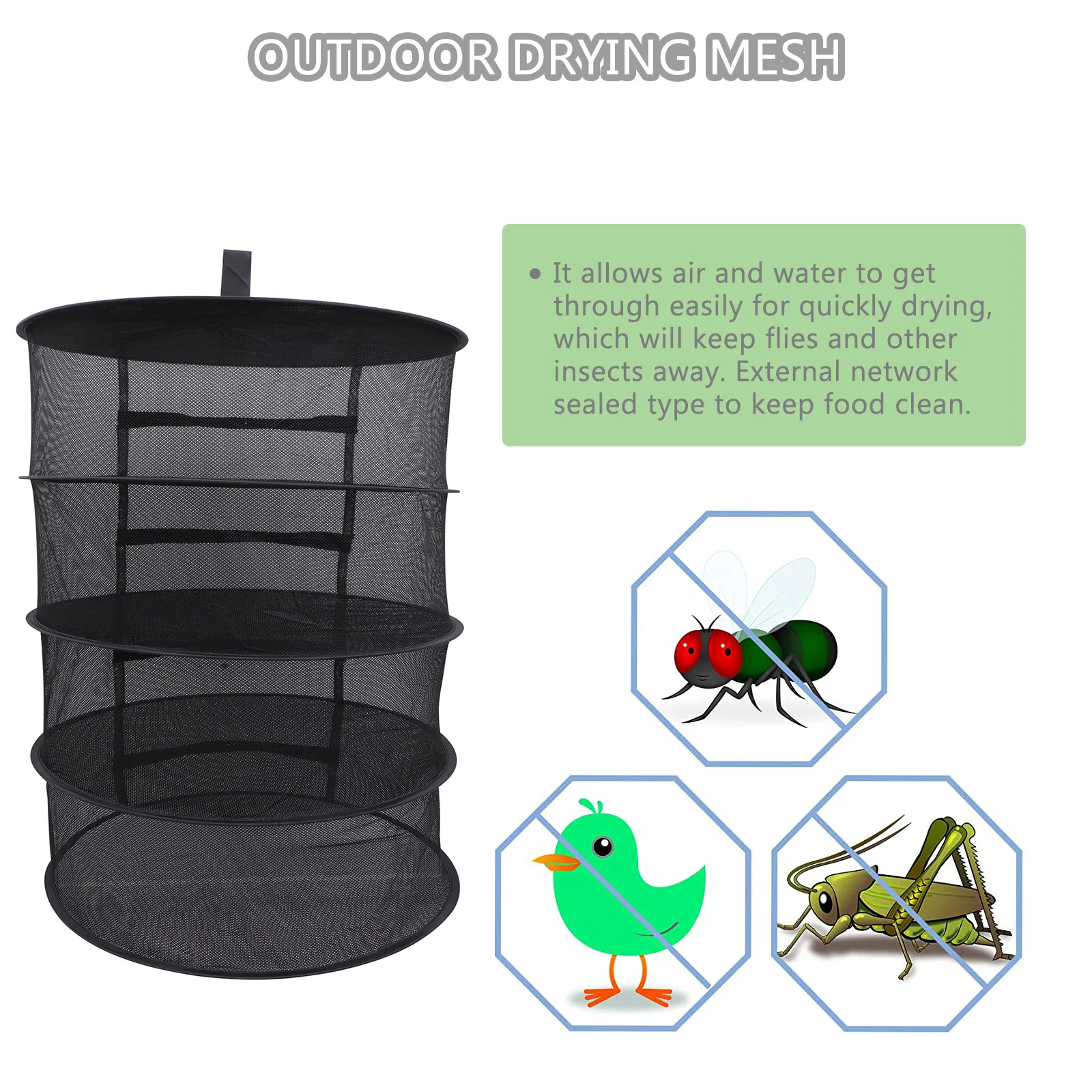 

Drying Folding Net Flower and Herb Rack Outdoor Black Polyester Mesh Hanging Dryer