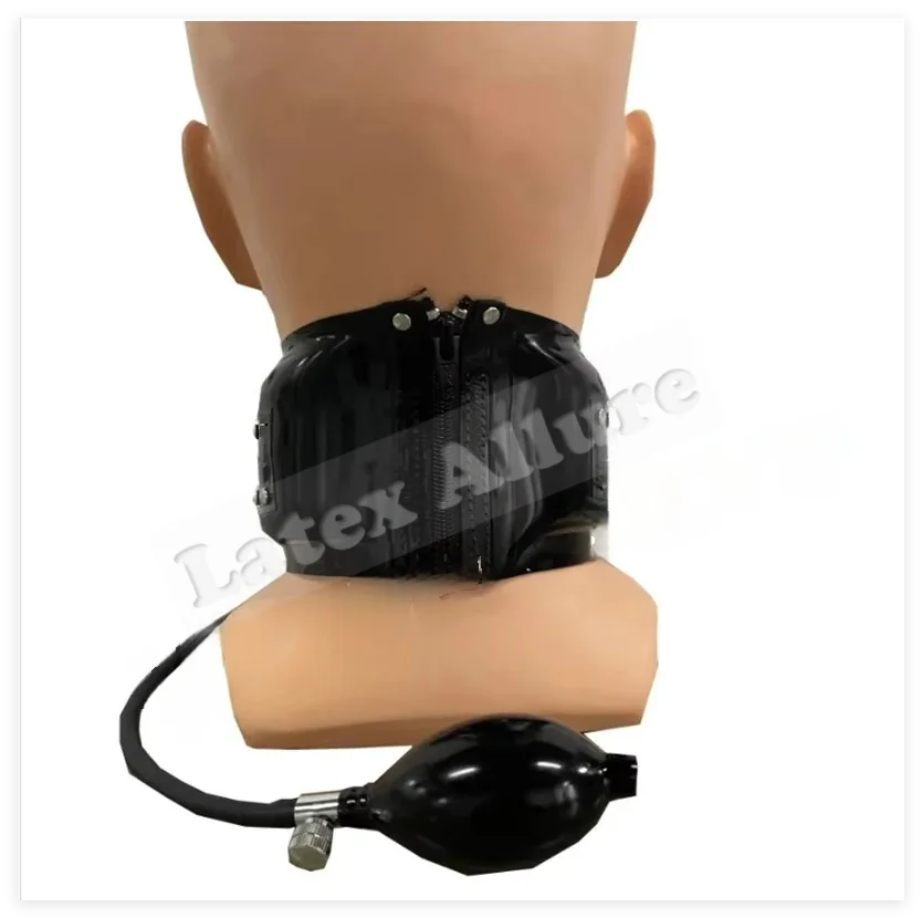 UK Black Latex Neck Corset Inflatable Neck Corset Collar Back Zip Fetish BDSM | UK