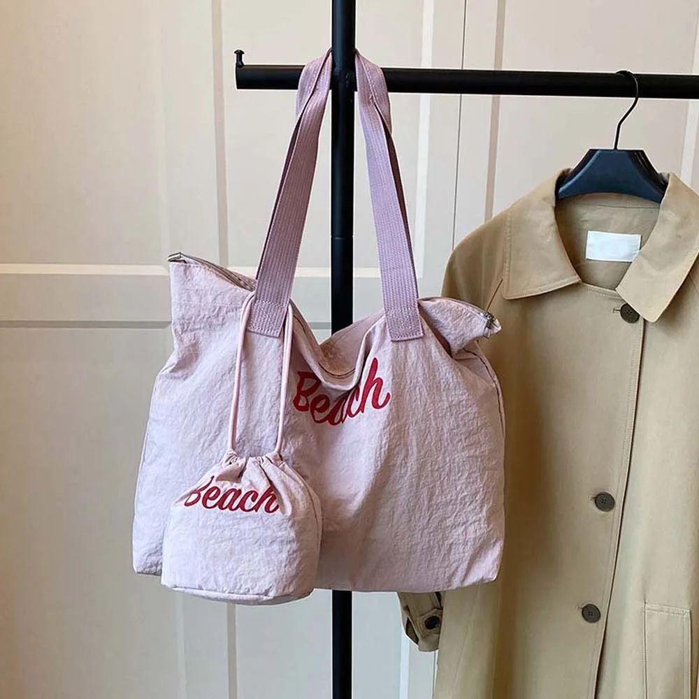 

Композитные сумки-тоут для отдыха в японском стиле, допаминовая сумка на плечо с подвеской, пляжная женская тканевая сумка с надписью для подмышек