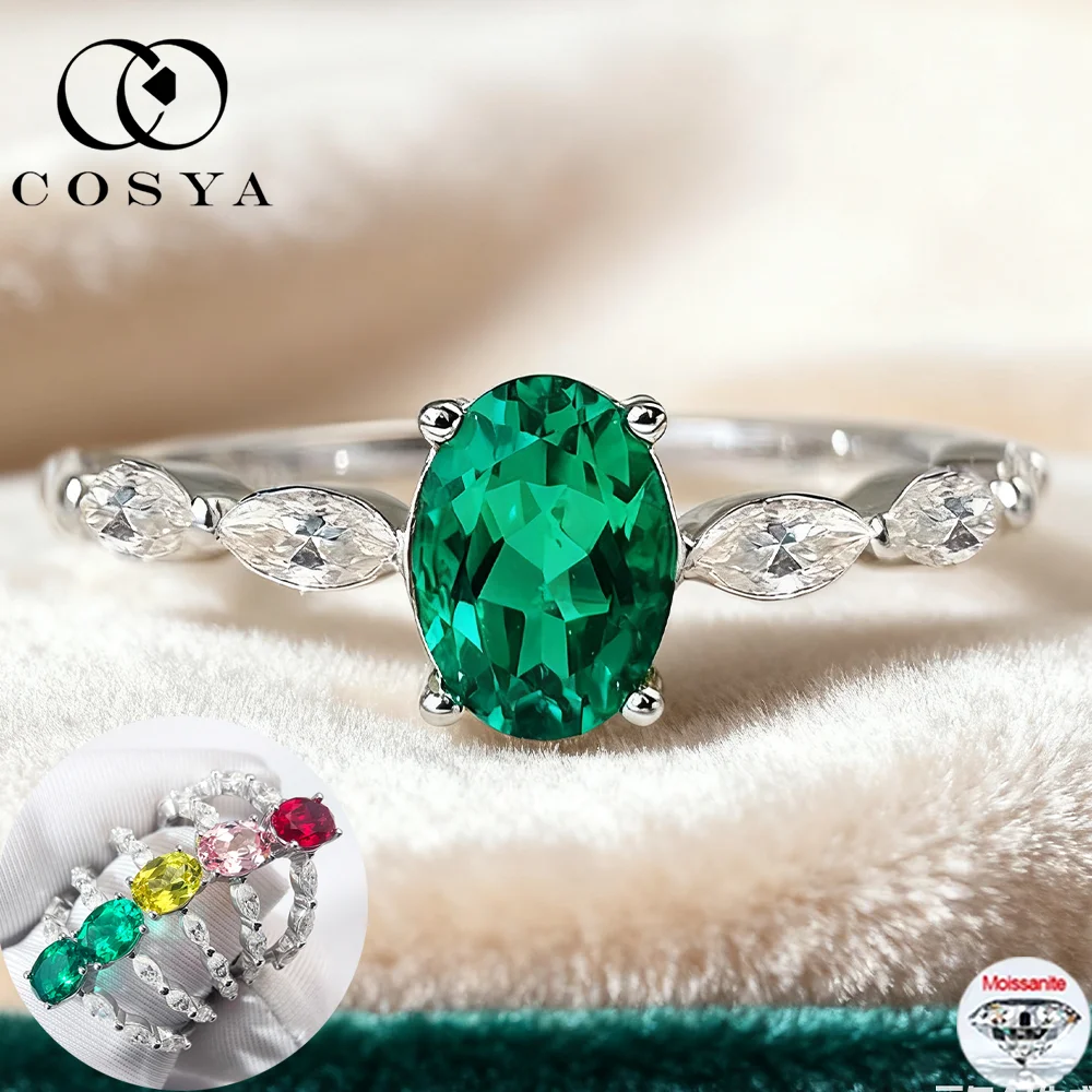 

COSYA 1 карат 5*7 мм овальной огранки, выращенное в лаборатории колумбийское/зубийское кольцо с изумрудом, 100% серебро 925 пробы, обручальное кольцо с муассанитом для женщин, ювелирные изделия